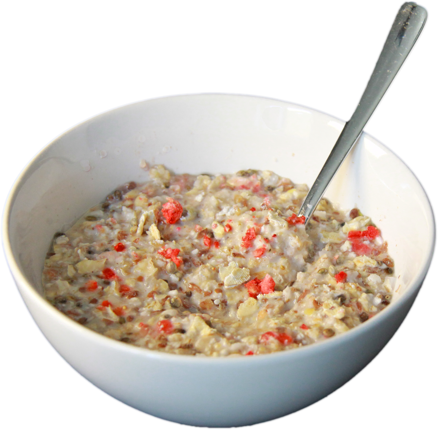 Porridge Erdbeere Kokos in 5 Minuten mit heißem Wasser zubereitet.