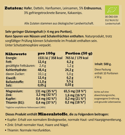 Nährwerte und Zutaten des Banane Erdnuss Porridge in Bio-Qualität von Haferreich