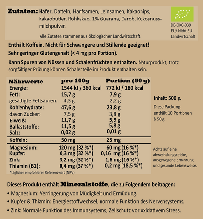 Nährwerte und Zutaten Koffein-Porridge von Haferreich